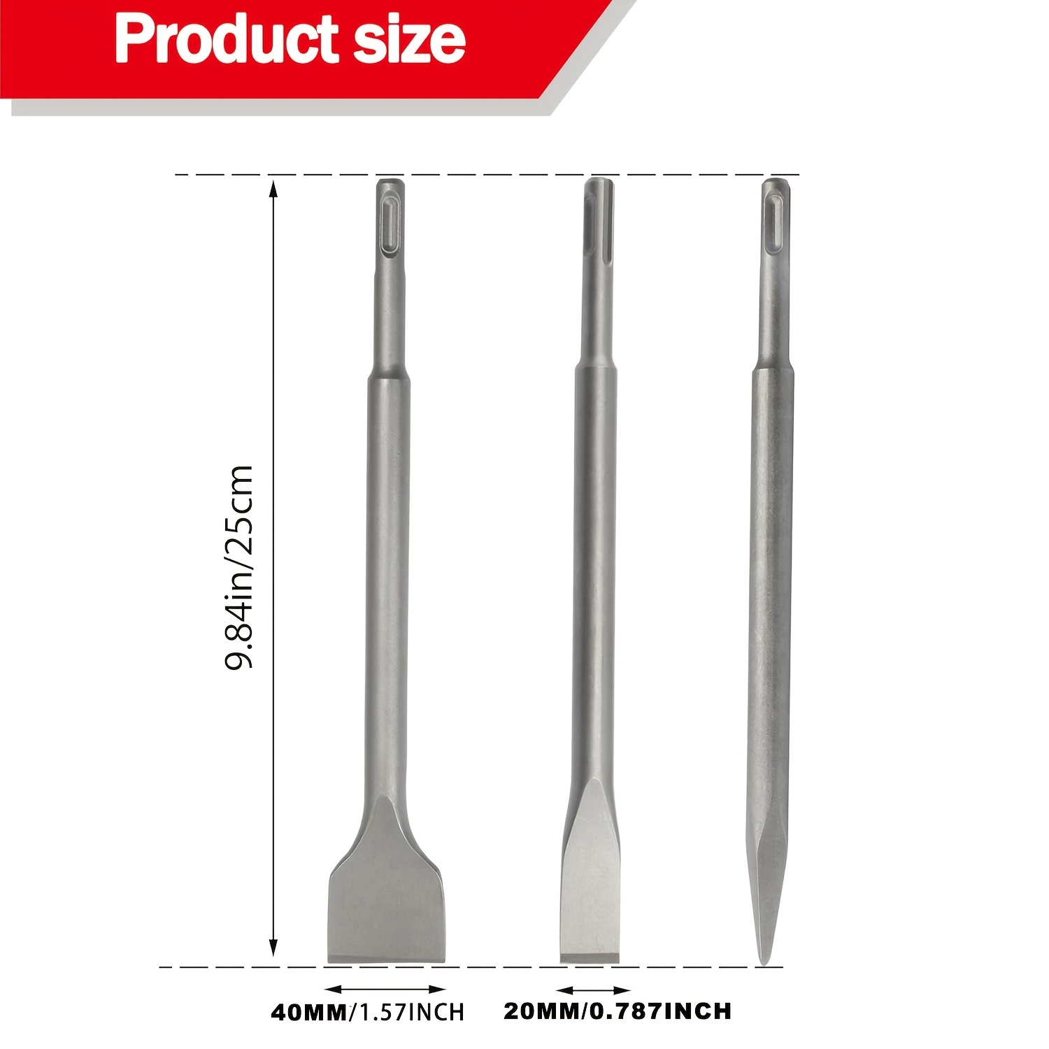 Sds- Plus Rotary Hammer Drill Chisel Set, Point Flat Scaling Chisels, 40CR Sds Plus Drill Bits for Masonry, Concrete, Brick, Stone, Tile Removal, 3pcs - Image 6
