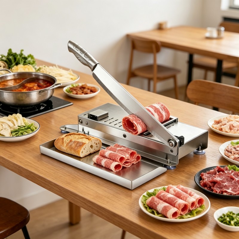 Expanded Cutting Platform Promotes Smooth Feeding Progress, Fine Adjustment Gears Realize Diversified Slicing Demands. Manual Meat Cutter Serves Group Events And Catering Shops to Process Bulk Meat And Daily Farm Produce &Meat Cleaver - Image 4