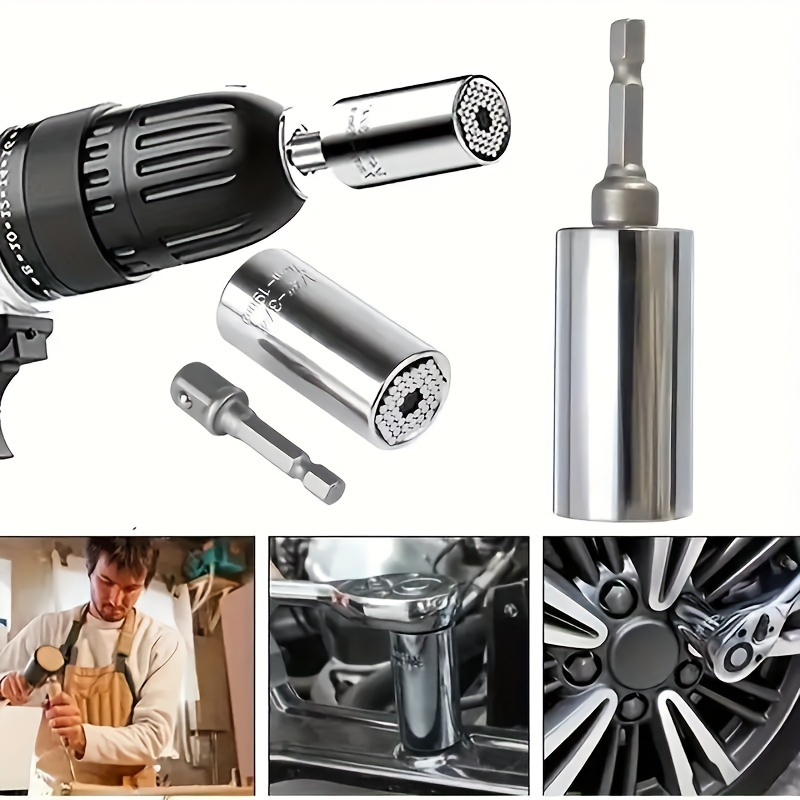 2pcs professional socket wrench set - stainless steel, adjustable 7-19mm, with ratchet wrench and drill bit adapter, alloy material, suitable for multiple applications, industrial tool kit - Image 4