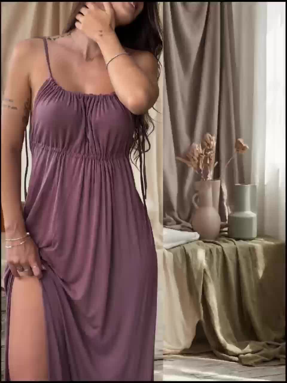 Backless Camisole Long Home Dress, Wearable as Outerwear or Vacation Loungewear, Long Loose Sleepwear, Two-Way Styling! A Relaxed Camisole Maxi Dress Suitable for Both Home and Vacation Wear - Image 11