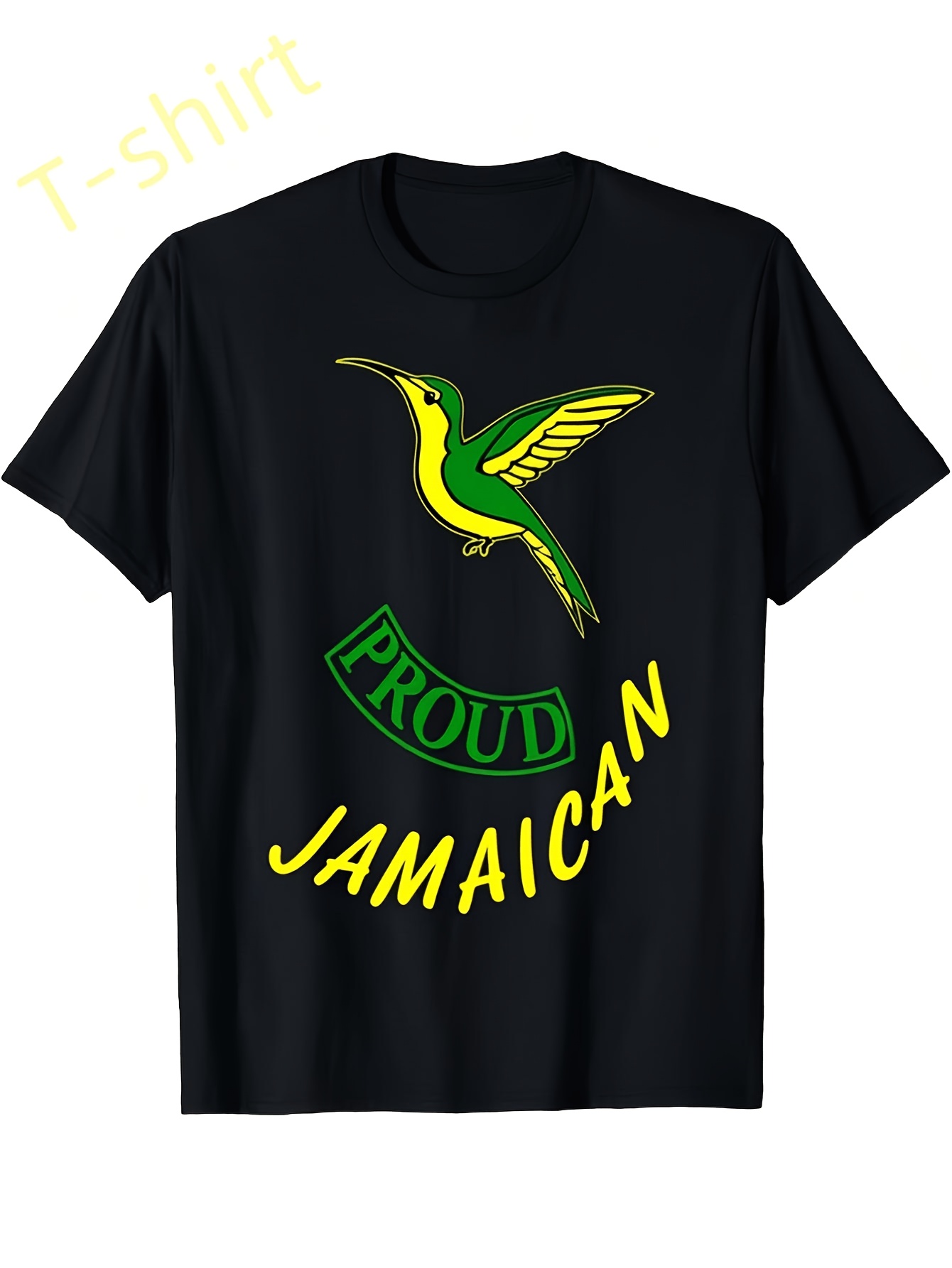 Men's & men'S Jamaican Hummingbird T-Shirt - Jamaican-Themed Hot Transfer Print Crewneck Short Sleeve Tee Soft Stretch Fabric Suitable for Casual Wear Beach Outfits & Jamaican Pride Apparel loose and comfortable men T-shirt