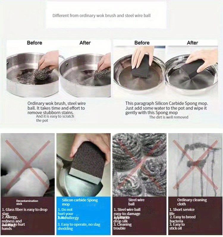 Diamond Sponge Cleaning Brush - Pot Bottom Cleaning Sponge - Rust Remover Sponge - Dish Sponge Block - Strong Degreaser - 1/3/6/9pcs - Cleaning Tools - Cleaning Supplies