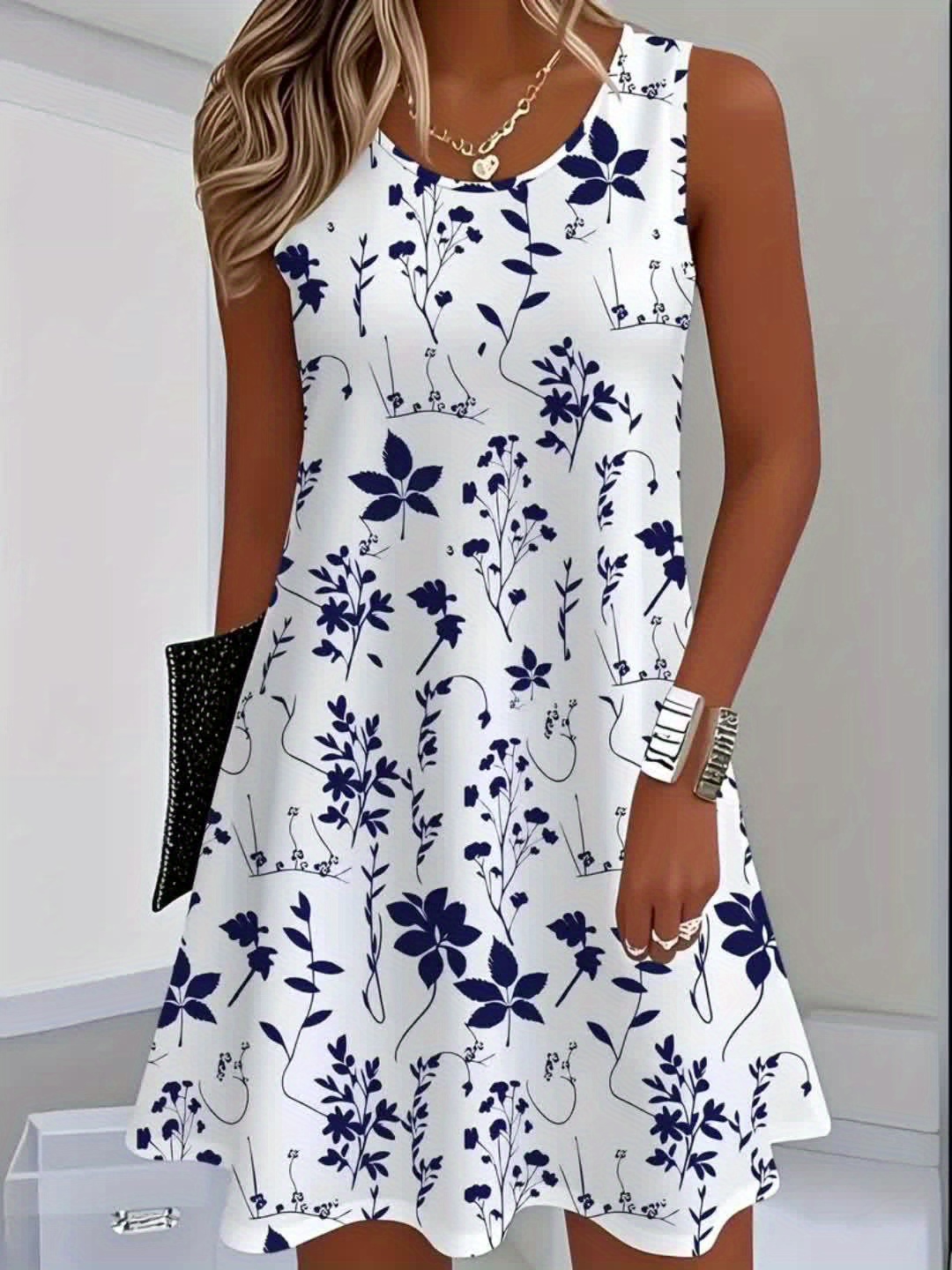 European and American Spring/Summer Women's Floral Digital Print Casual Long Top Sliky Fiber Fabric Dress - Image 11