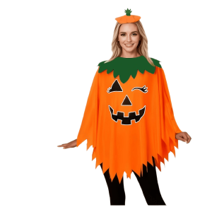 Halloween Costume Adult Glow-In-Dark Pumpkin Cape Set Cloak Party Dress-Up
