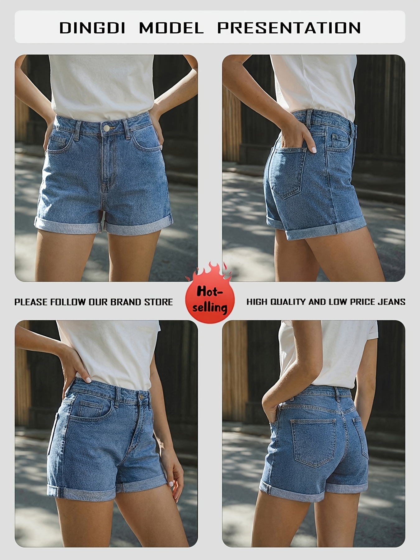 Women's Summer New Fashion Loose Wide-leg Denim Shorts, Classic Rolled Slacks with Pockets, Comfortable Denim Pants Suitable for Travel, Work, and All Seasons - Image 6