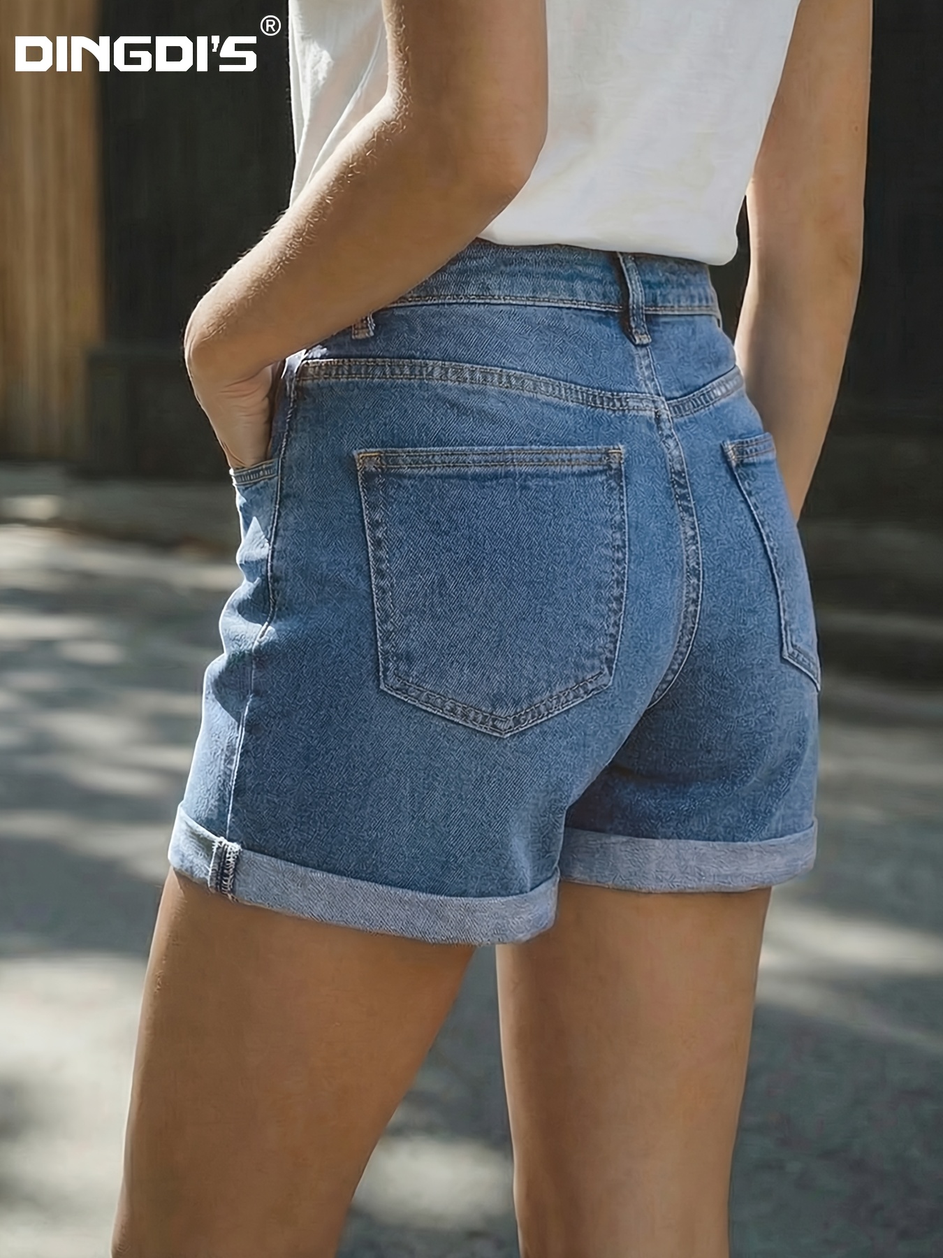 Women's Summer New Fashion Loose Wide-leg Denim Shorts, Classic Rolled Slacks with Pockets, Comfortable Denim Pants Suitable for Travel, Work, and All Seasons - Image 5