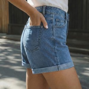 Women's Summer New Fashion Loose Wide-leg Denim Shorts, Classic Rolled Slacks with Pockets, Comfortable Denim Pants Suitable for Travel, Work, and All Seasons