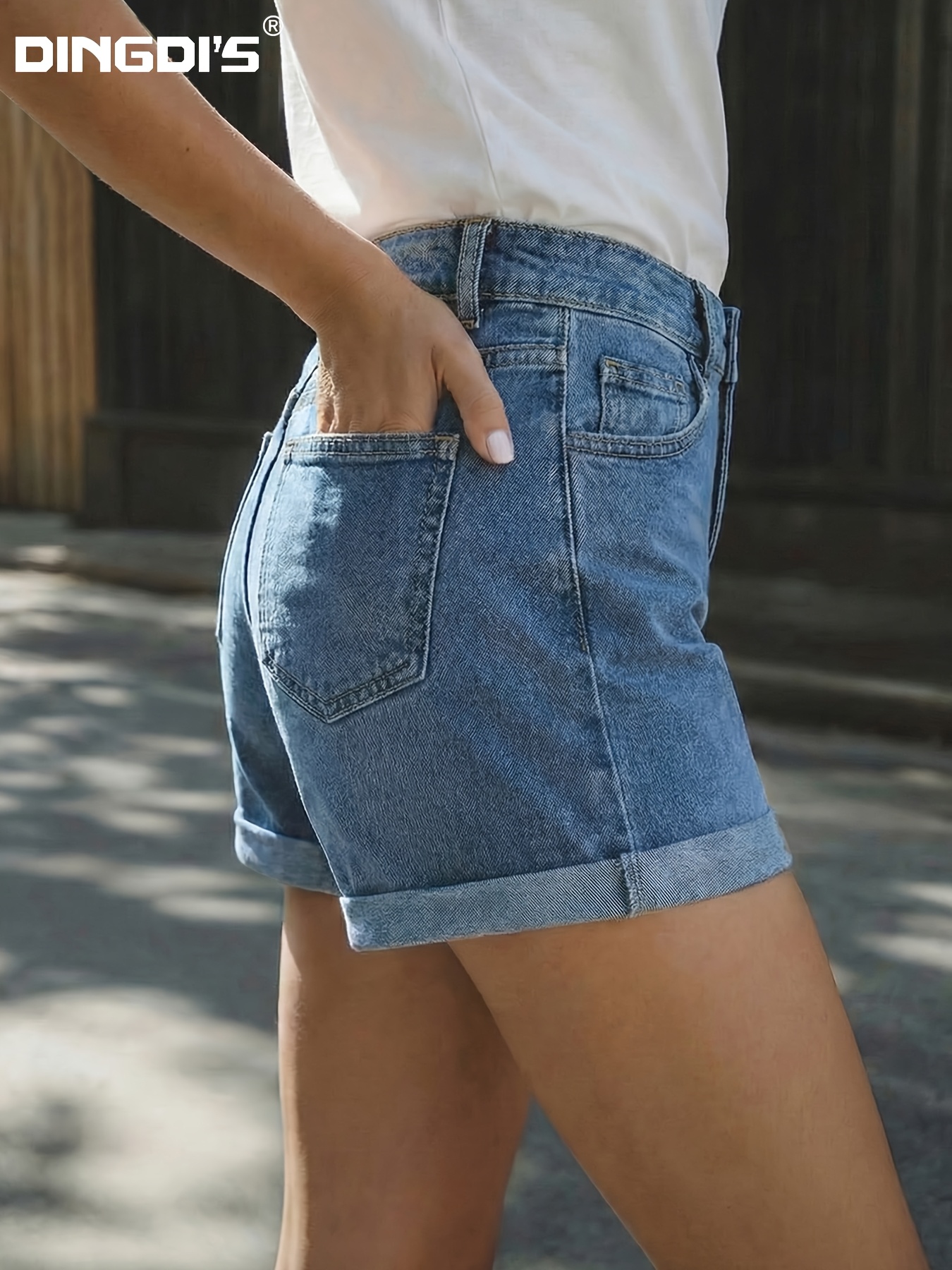 Women's Summer New Fashion Loose Wide-leg Denim Shorts, Classic Rolled Slacks with Pockets, Comfortable Denim Pants Suitable for Travel, Work, and All Seasons
