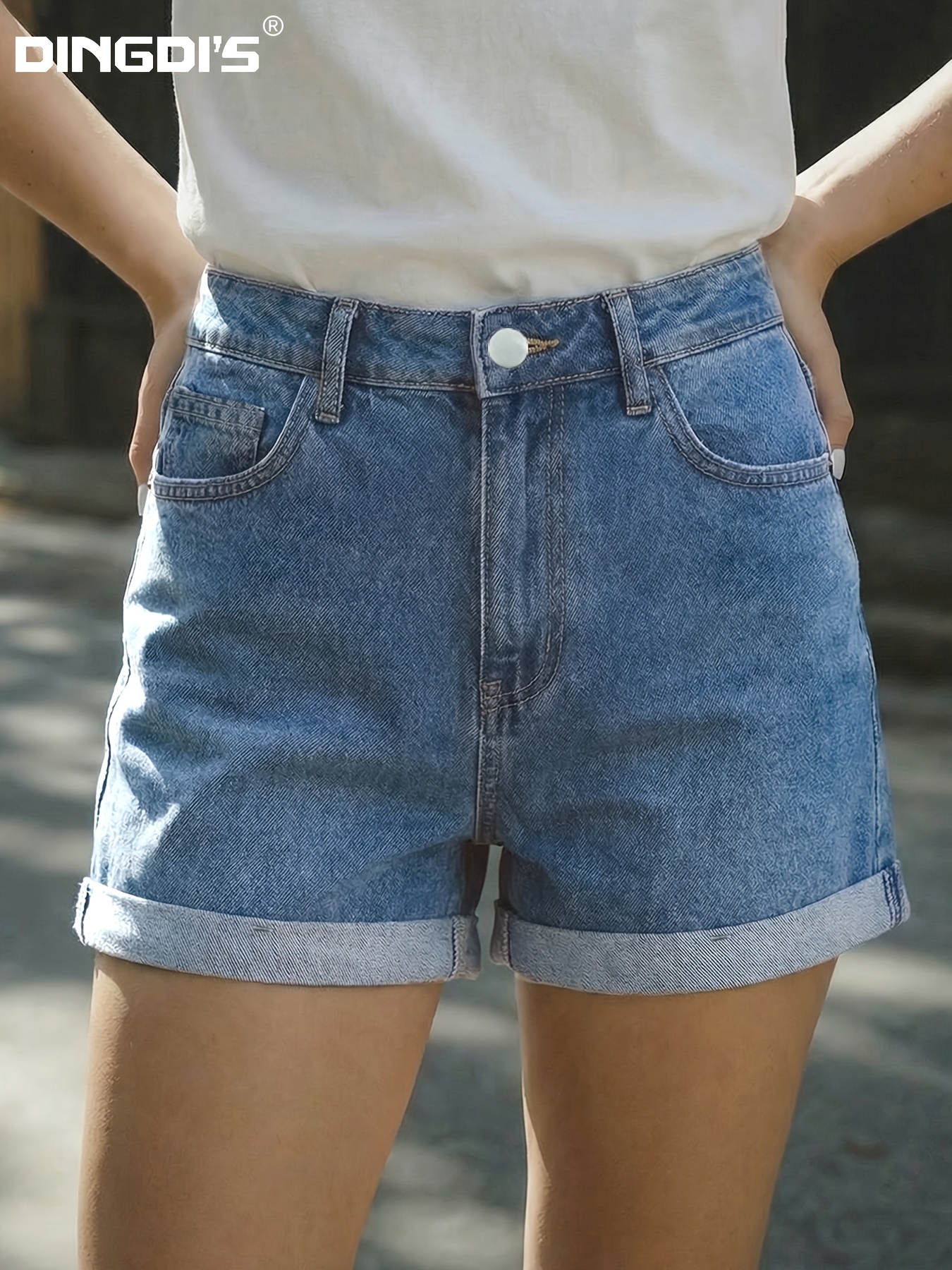 Women's Summer New Fashion Loose Wide-leg Denim Shorts, Classic Rolled Slacks with Pockets, Comfortable Denim Pants Suitable for Travel, Work, and All Seasons - Image 2