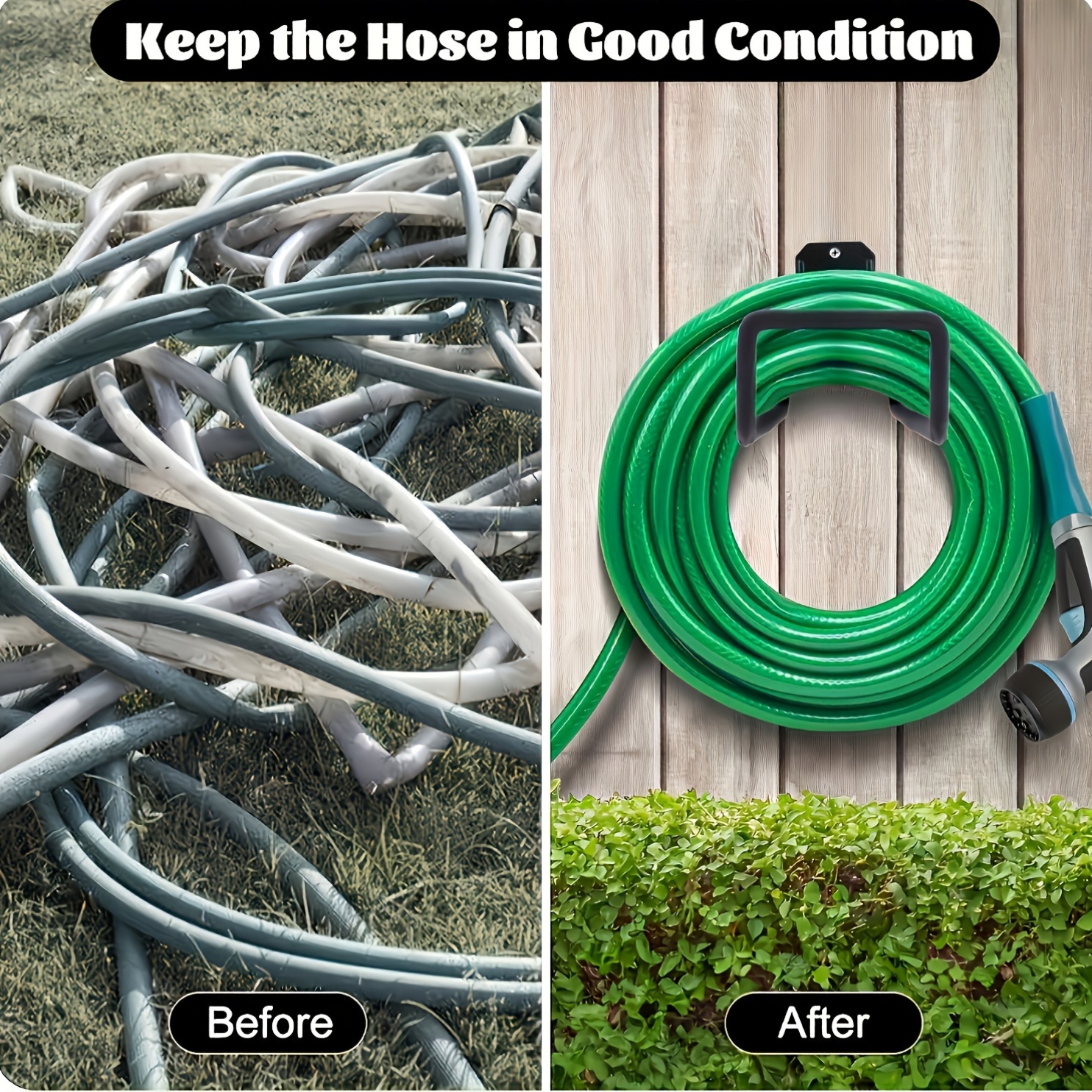 Black Triple-Hole Hose Rack - Heavy-Duty Wall Mounted Storage for Garden/Air Hoses, Rust-Proof Powder-Coated Metal with Mirror Polishing, Garage Space Saver - Image 9