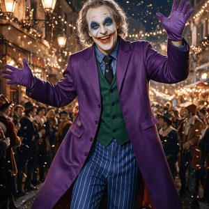 Men's 6pcs Vintage Suit Set - Dark Punk Color-Block Role Play Outfit, Purple Long Trench Coat with Green Vest, Striped Pants, Tie & Matching Gloves, Stage Performance Cosplay Wear for Halloween Party