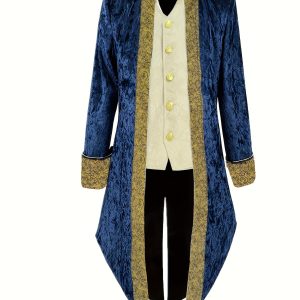 Men's Vintage Velvet Tuxedo with Embroidery - Long Sleeve, Court Style for Stage Performances & Halloween Costumes