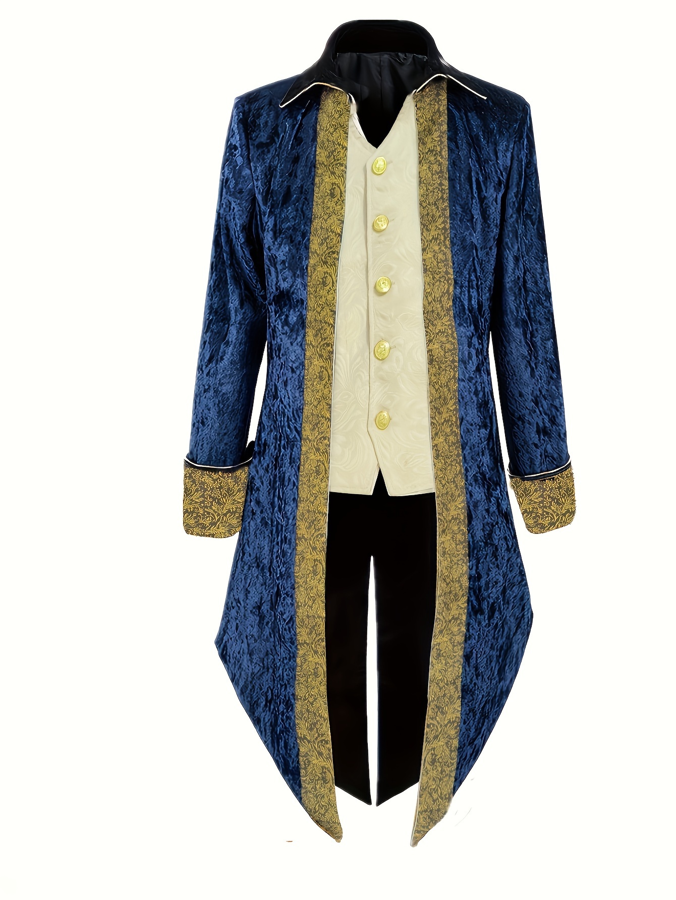 Men's Vintage Velvet Tuxedo with Embroidery - Long Sleeve, Court Style for Stage Performances & Halloween Costumes