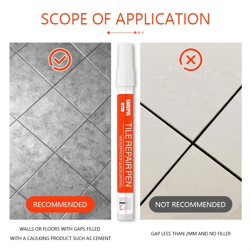 3pcs Tile Grout Pen, Wall Grout Marker, Non-Erasable Marker, Easy-to-Use White Filler, Suitable for Tile Floors and Bathroom Grout Repair