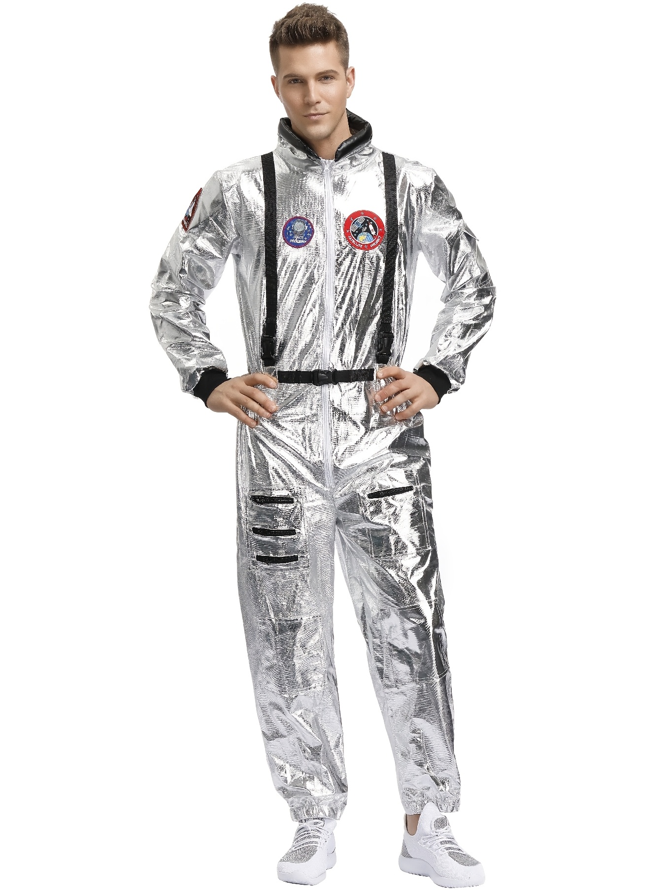 Men'S Silver Astronaut Costume Adult Spaceman Jumpsuit Space Explorer Suit for Halloween Party Role Play - Image 8
