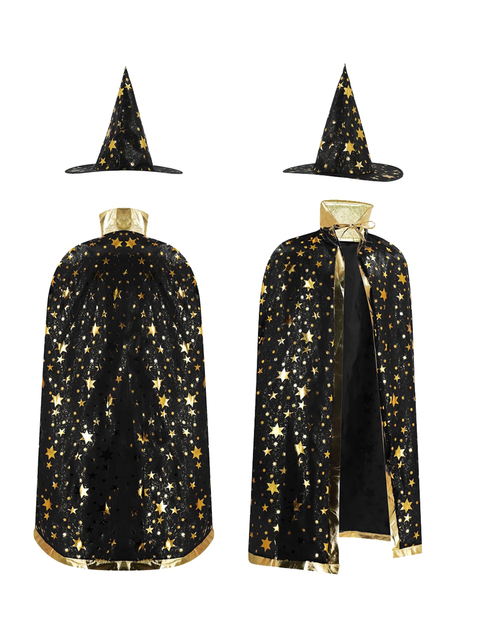 3pcs Wizard Costume for Teens, Blue & Golden Starry Witch Cape with Pointed Hat and Round Eyeglass Frames (No Lenses), Teenager Styling Costume for Halloween, Carnival, Masquerade, and School Performance, for Teenager - Image 9