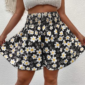 Plus Size - Plus Size - Didi Direction Plus Size Bohemian Style Printed Ruffled Waist Wide Leg Shorts, Summer Essential