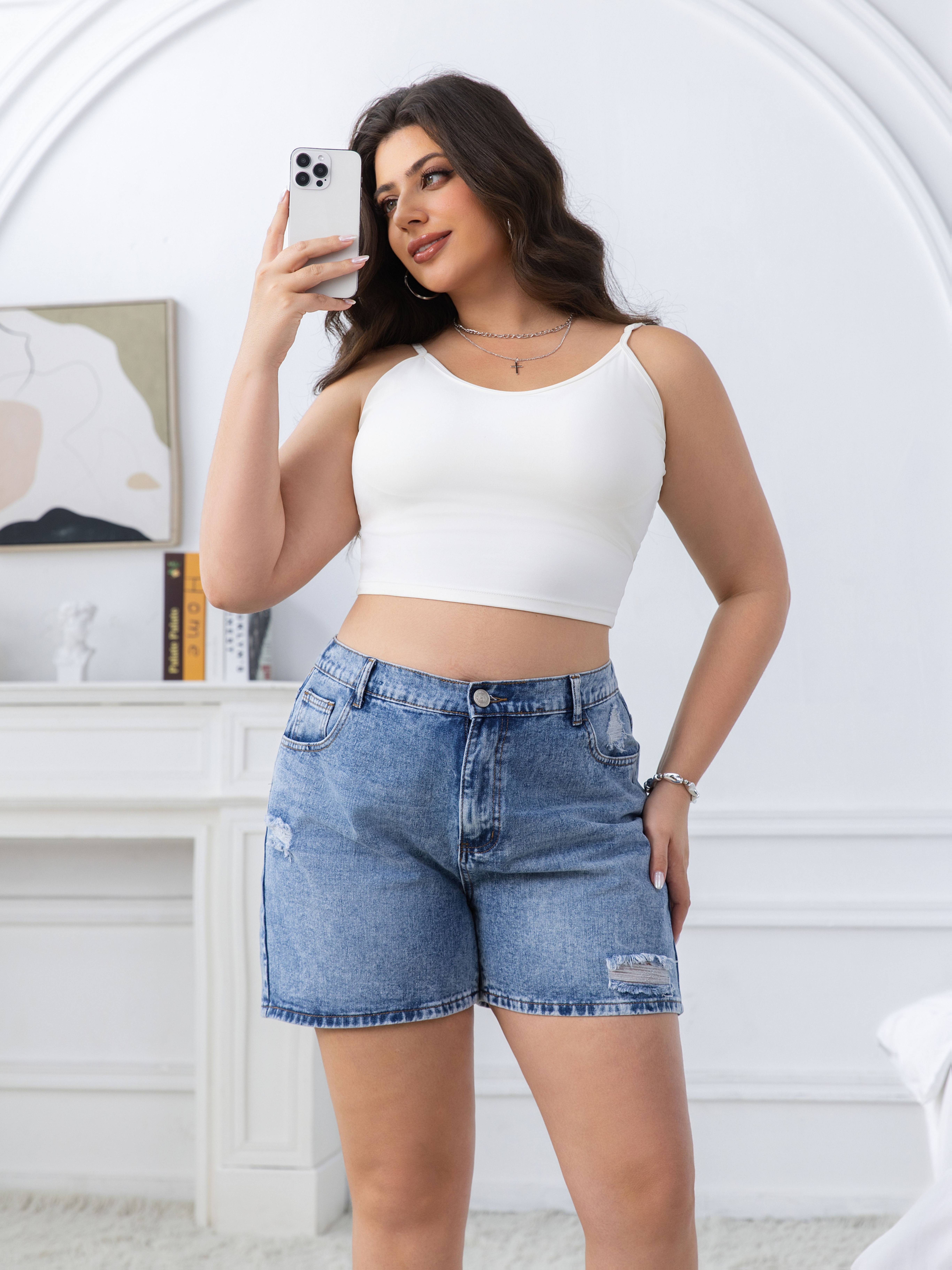 SXY Plus Size Women's Ripped Denim Skinny Fashionable Sexy Shorts