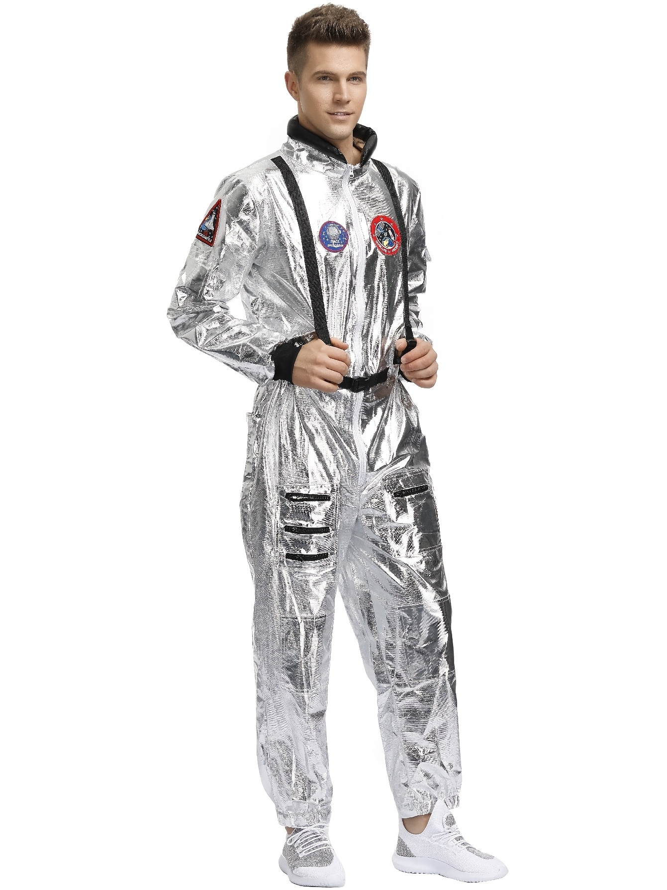 Men'S Silver Astronaut Costume Adult Spaceman Jumpsuit Space Explorer Suit for Halloween Party Role Play - Image 7