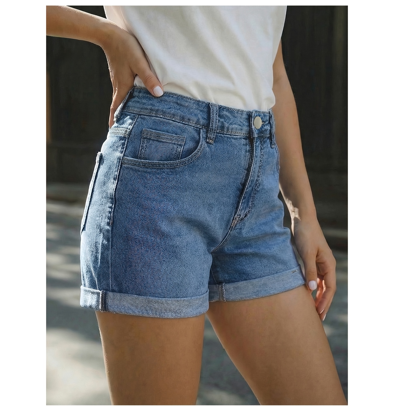 Women's Summer New Fashion Loose Wide-leg Denim Shorts, Classic Rolled Slacks with Pockets, Comfortable Denim Pants Suitable for Travel, Work, and All Seasons