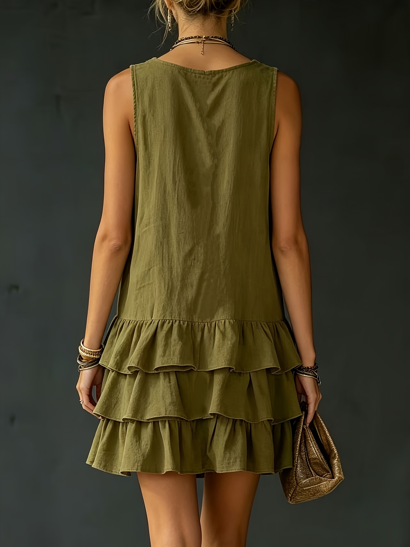 2026 New Women'S Loose Solid Color Vest Dress, Casual Summer Elegant Pullover, Sleeveless A-Line Skirt, Cake Tiered Design - Image 3