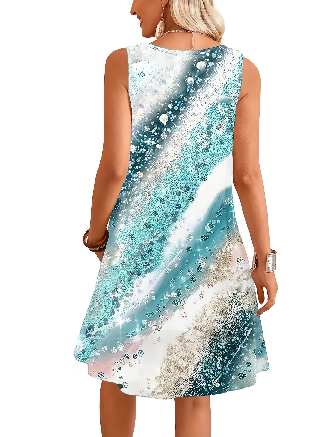 European and American Spring/Summer Women's Floral Digital Print Casual Long Top Sliky Fiber Fabric Dress - Image 10