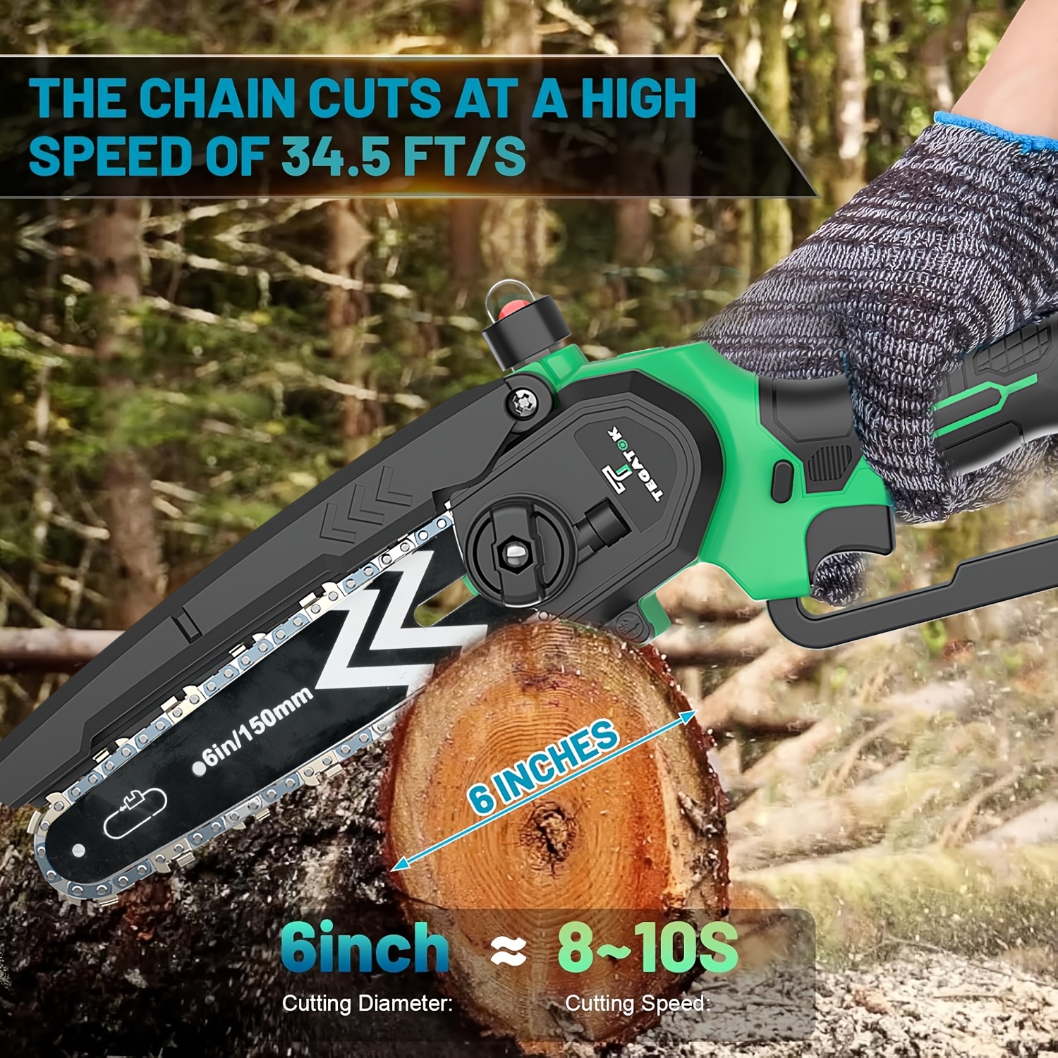 10 Inch/6 Inch Cordless Electric Chainsaw | 20V, 2*4.0Ah Lithium Batteries, 2*Chains, Charger, Efficient Cutting, for Wood Trimming, Woodworking, Landscaping, Yard Pruning - TEGATOK