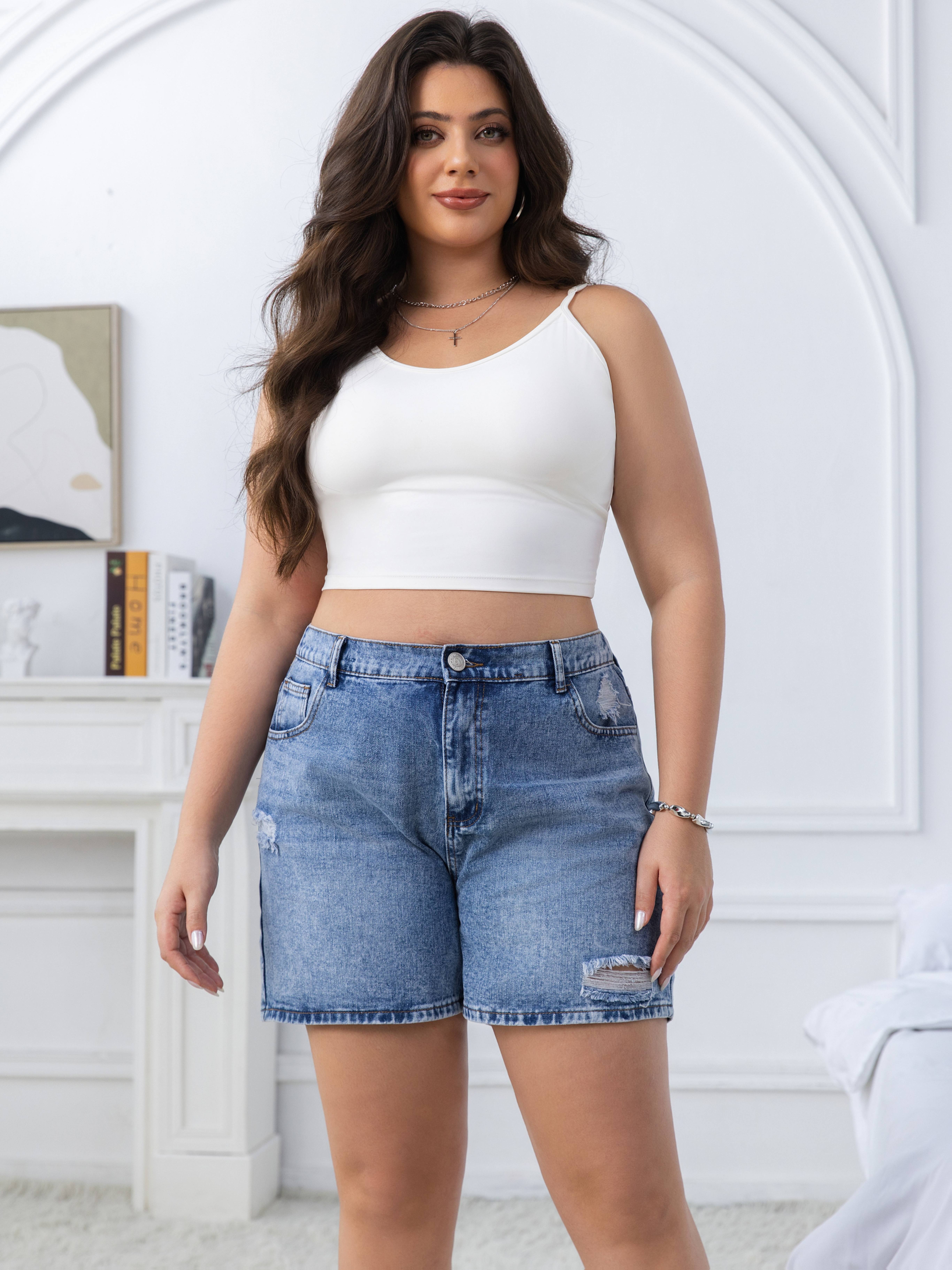 SXY Plus Size Women's Ripped Denim Skinny Fashionable Sexy Shorts