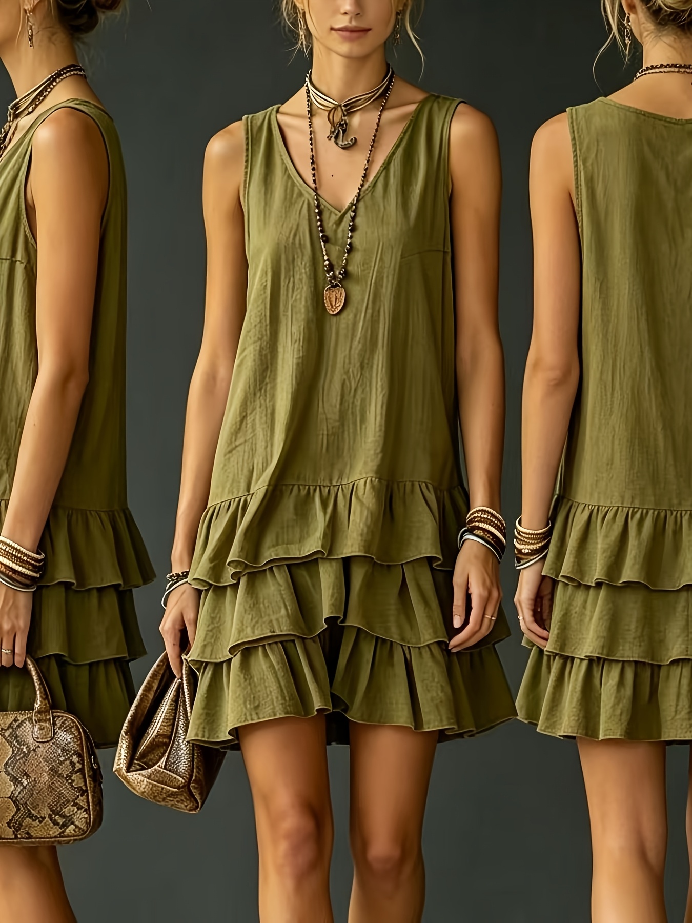 2026 New Women'S Loose Solid Color Vest Dress, Casual Summer Elegant Pullover, Sleeveless A-Line Skirt, Cake Tiered Design - Image 6