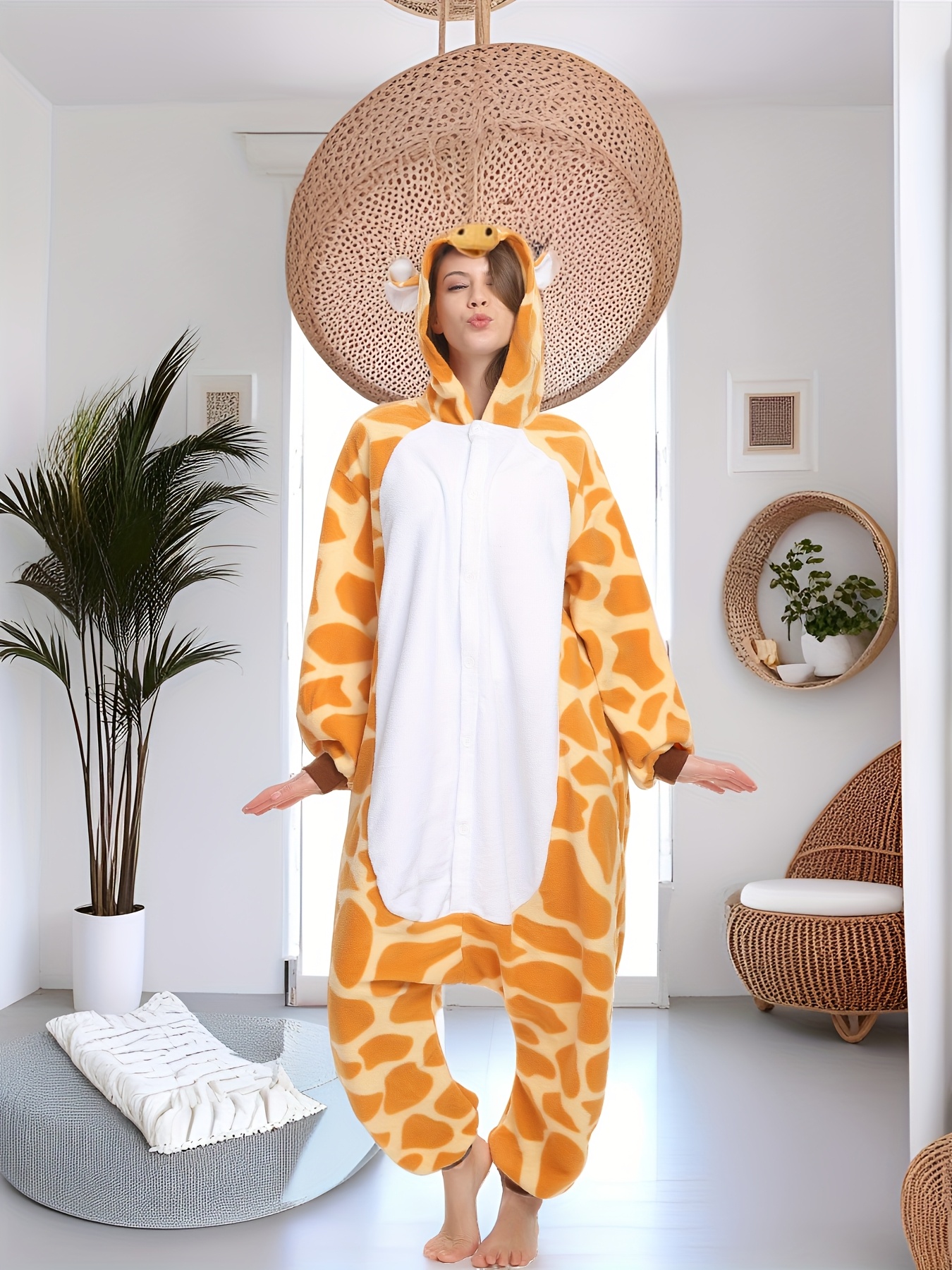 Women's Adult Cartoon Jumpsuit Giraffe, Animal 1pc Pajamas Women Sleepwear, Perfect for Halloween, Christmas and All Seasons Role Play Costumes, Soft and Comfortable Cartoon Dress-Up Bodysuit - Image 3