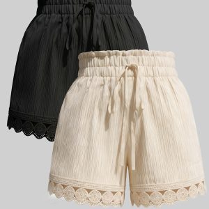 Elegant Wide-Leg Shorts with Elastic Waist - Loose-Fit Multi-Piece Lounge Shorts Suitable for Home Wear, Spring Summer Fall Outfits, Solid Color Casual Shorts (No Styles)