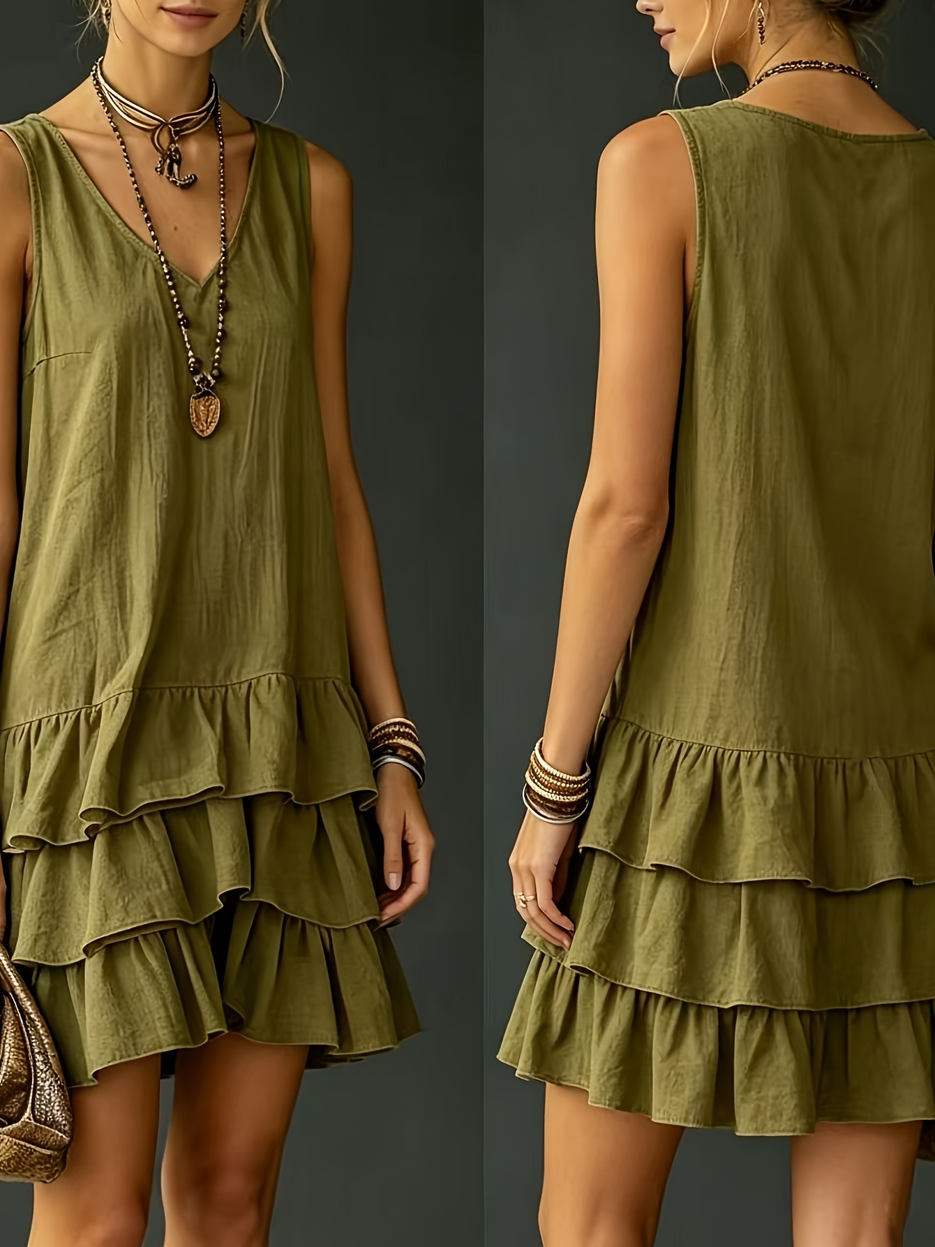 2026 New Women'S Loose Solid Color Vest Dress, Casual Summer Elegant Pullover, Sleeveless A-Line Skirt, Cake Tiered Design - Image 5
