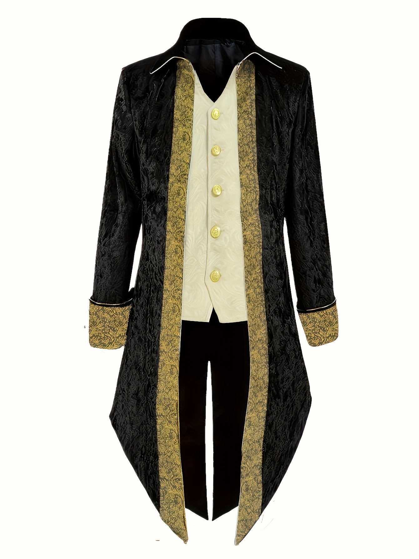Men's Vintage Velvet Tuxedo with Embroidery - Long Sleeve, Court Style for Stage Performances & Halloween Costumes