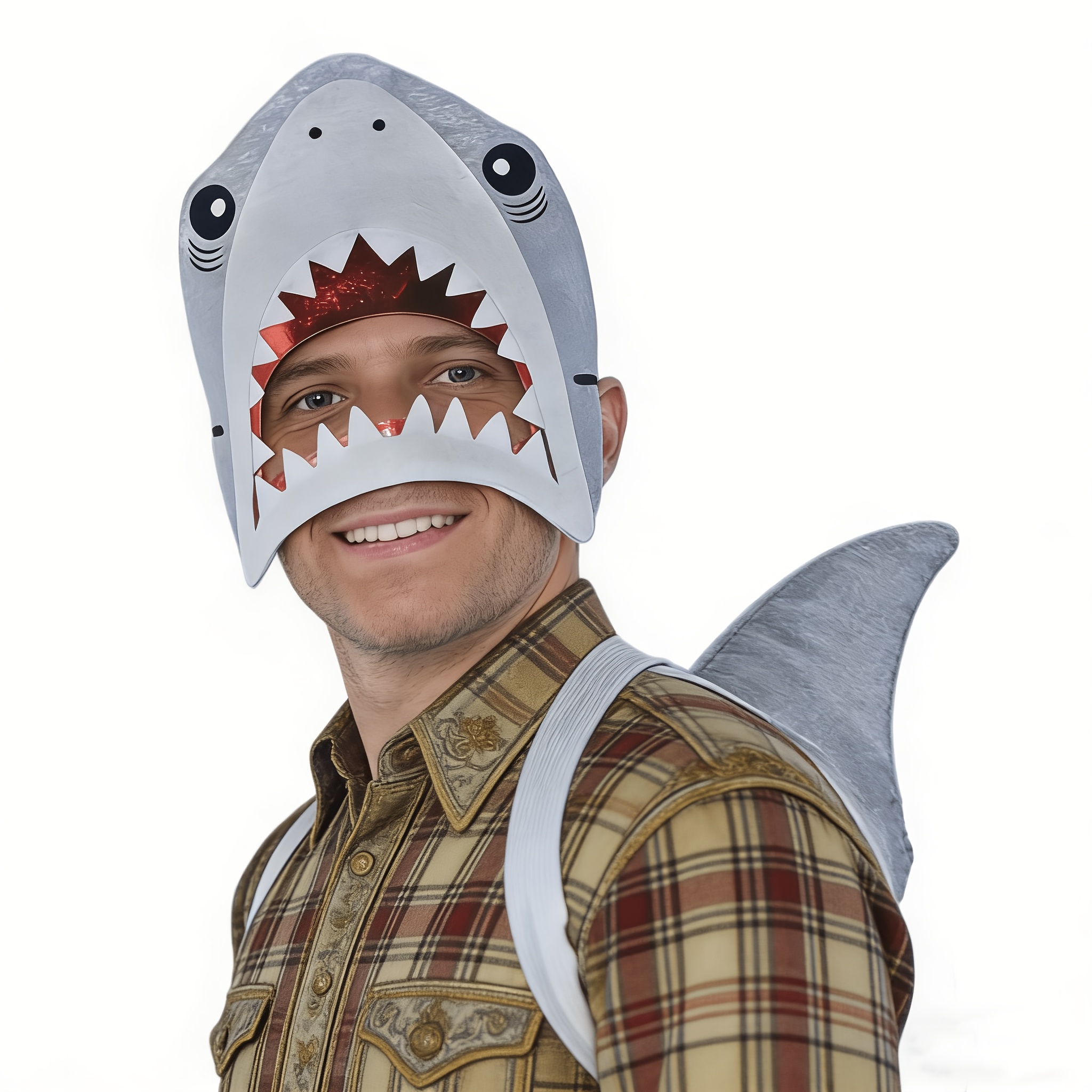 2pcs Funny Shark Head Mask And Dorsal Fin Set Holiday Adult Party Cosplay Costume I Perfect for Halloween I Christmas