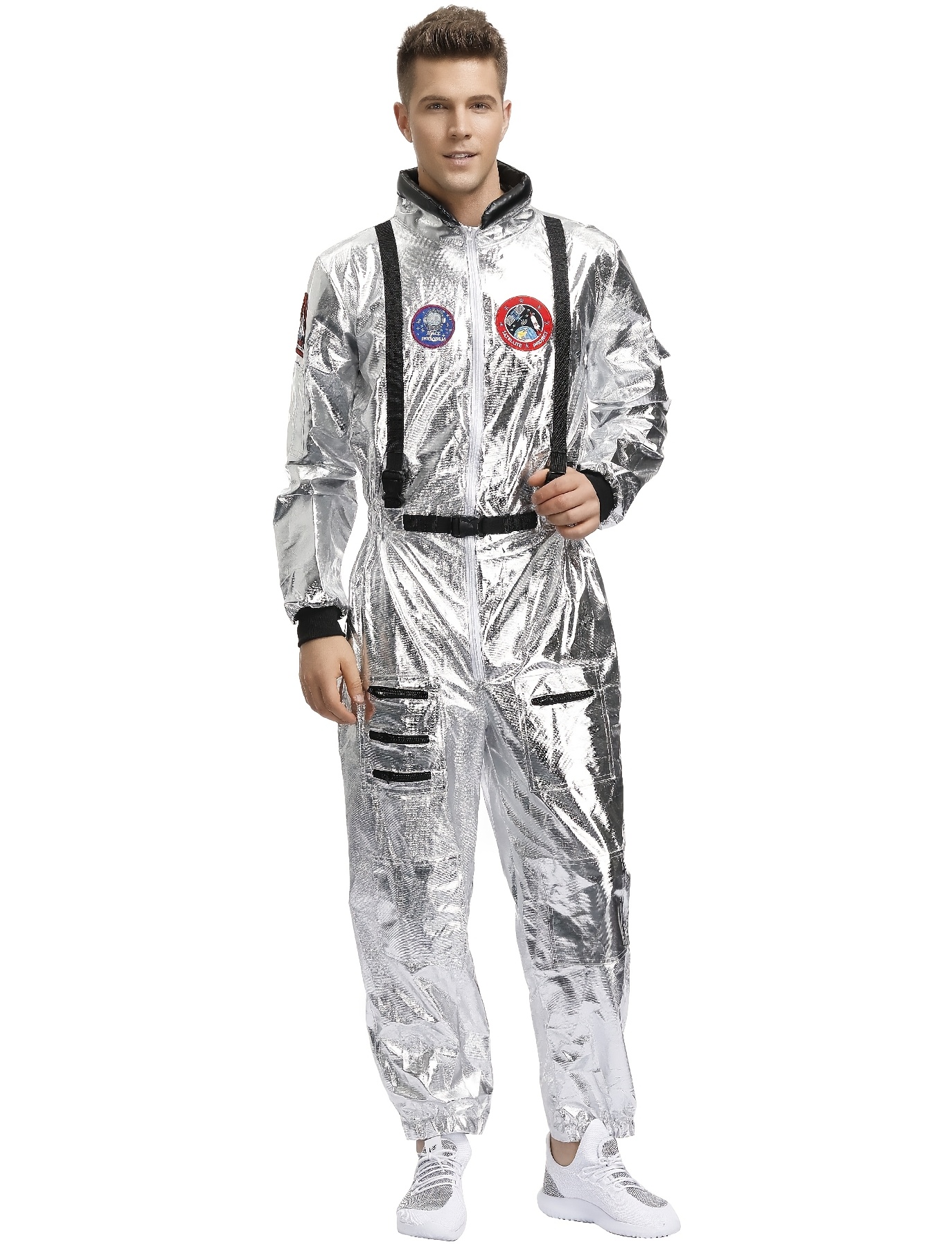 Men'S Silver Astronaut Costume Adult Spaceman Jumpsuit Space Explorer Suit for Halloween Party Role Play - Image 3