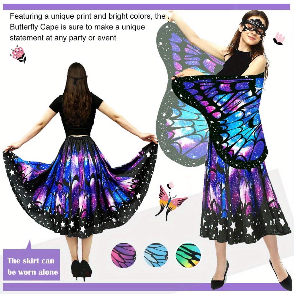 Women'S 4pcs Butterfly Costume Set with Cape, Skirt, Lace Mask And Antenna Headband - Lightweight Halloween Outfit for Christmas Parties, Carnival Parades, Cosplay Events And Masquerade Balls - Perfect Gift for Her - Image 16