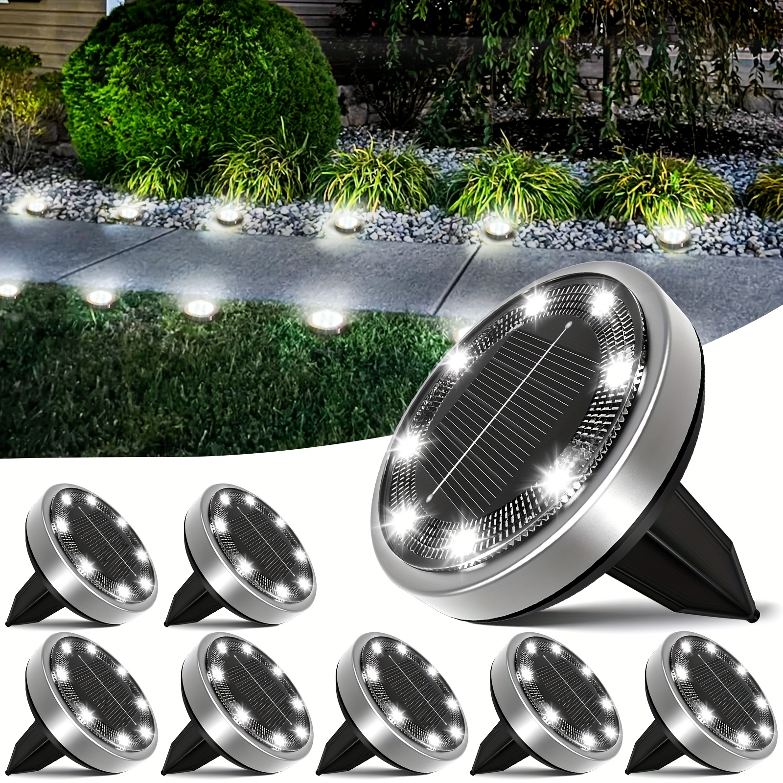 4/5/6/8/10/12/20pcs Super Bright Solar Ground Lights Outdoor(Regular/Mini Version) IP44Solar-powered In-Ground Lights Perfect For Garden Backyard Stairs Deck Swimming Pool Pathway Driveway Road Flower Bed Auto Off And On Easy To Install