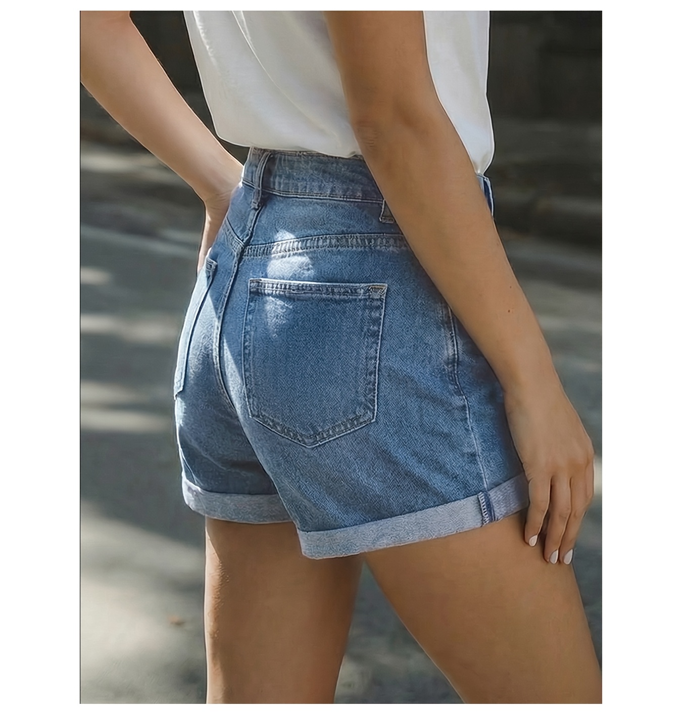 Women's Summer New Fashion Loose Wide-leg Denim Shorts, Classic Rolled Slacks with Pockets, Comfortable Denim Pants Suitable for Travel, Work, and All Seasons