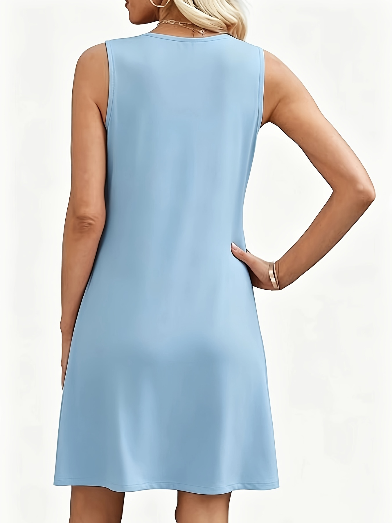 Summer Women's V-Neck Sleeveless Lace Trim Dress, Elegant Lace Hem Mini Maxi Dress for Beach Vacation - Image 9