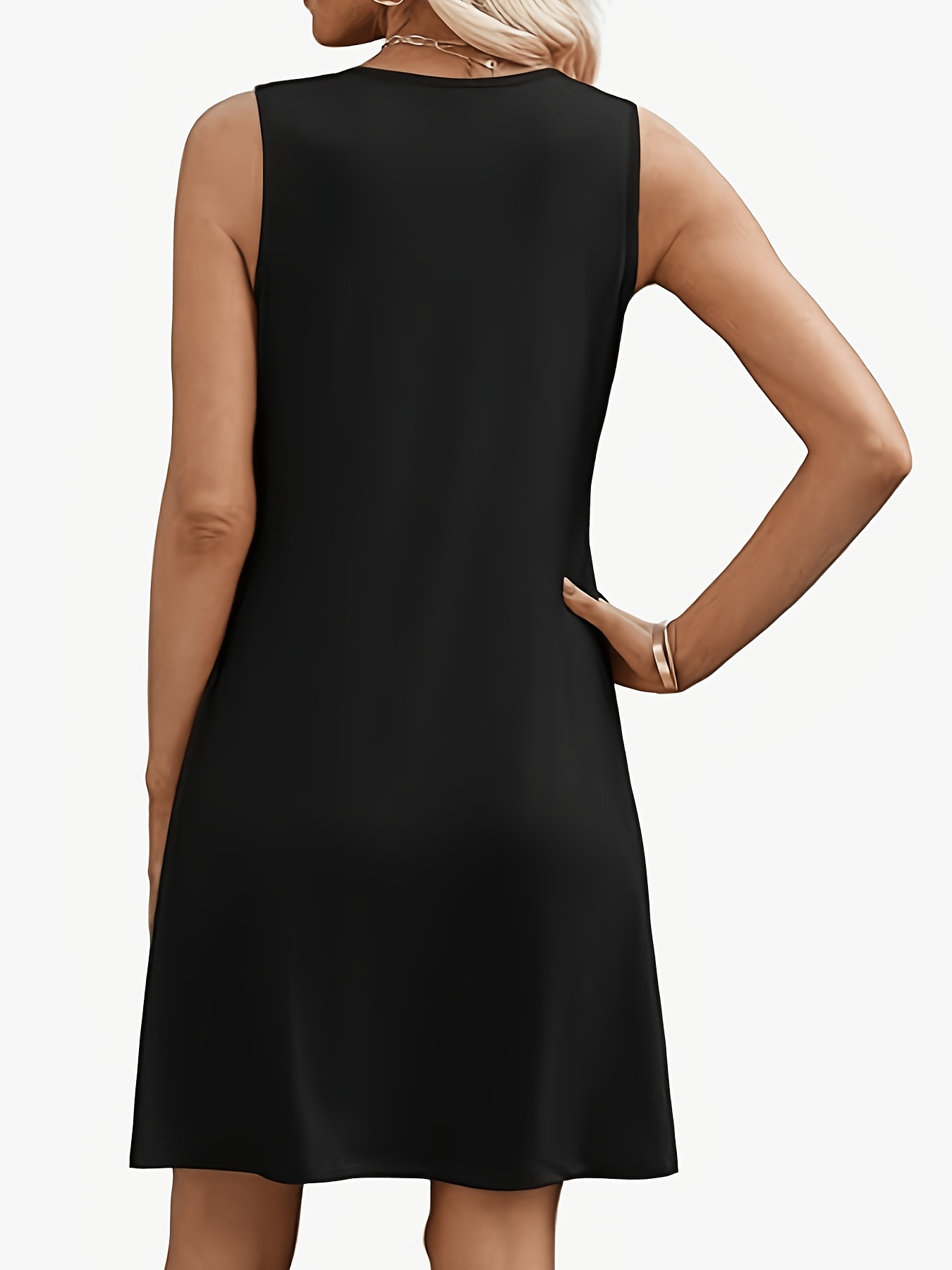 Summer Women's V-Neck Sleeveless Lace Trim Dress, Elegant Lace Hem Mini Maxi Dress for Beach Vacation