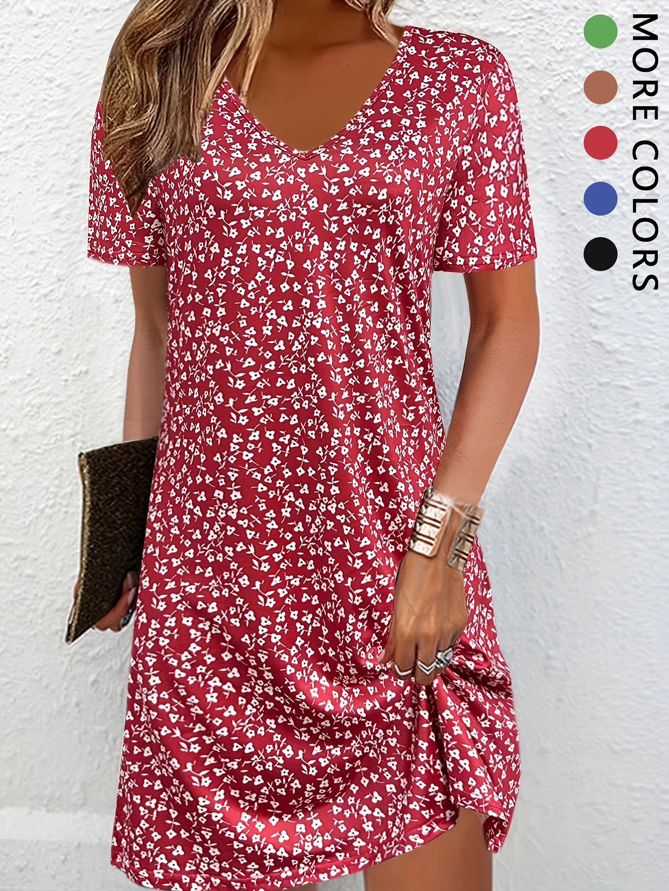 2026 Summer New Style Softcore Floral Print Dress, Pink V-Neck Design, Elevated Apparel, and Figure-Flattering, Gentle Commute Citywalk Outfit, Sweet Style, Ins-Style Trendy Women's Clothing - Image 2