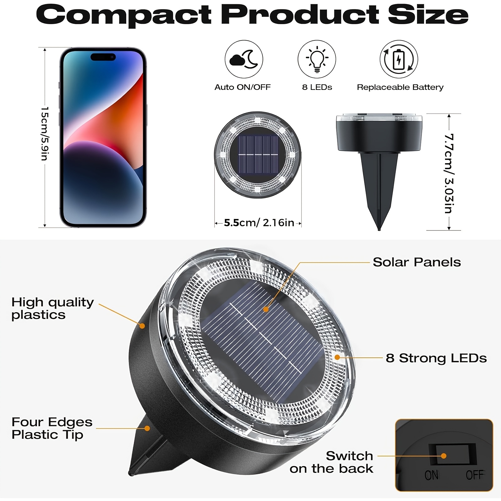 4/5/6/8/10/12/20pcs Super Bright Solar Ground Lights Outdoor(Regular/Mini Version) IP44Solar-powered In-Ground Lights Perfect For Garden Backyard Stairs Deck Swimming Pool Pathway Driveway Road Flower Bed Auto Off And On Easy To Install