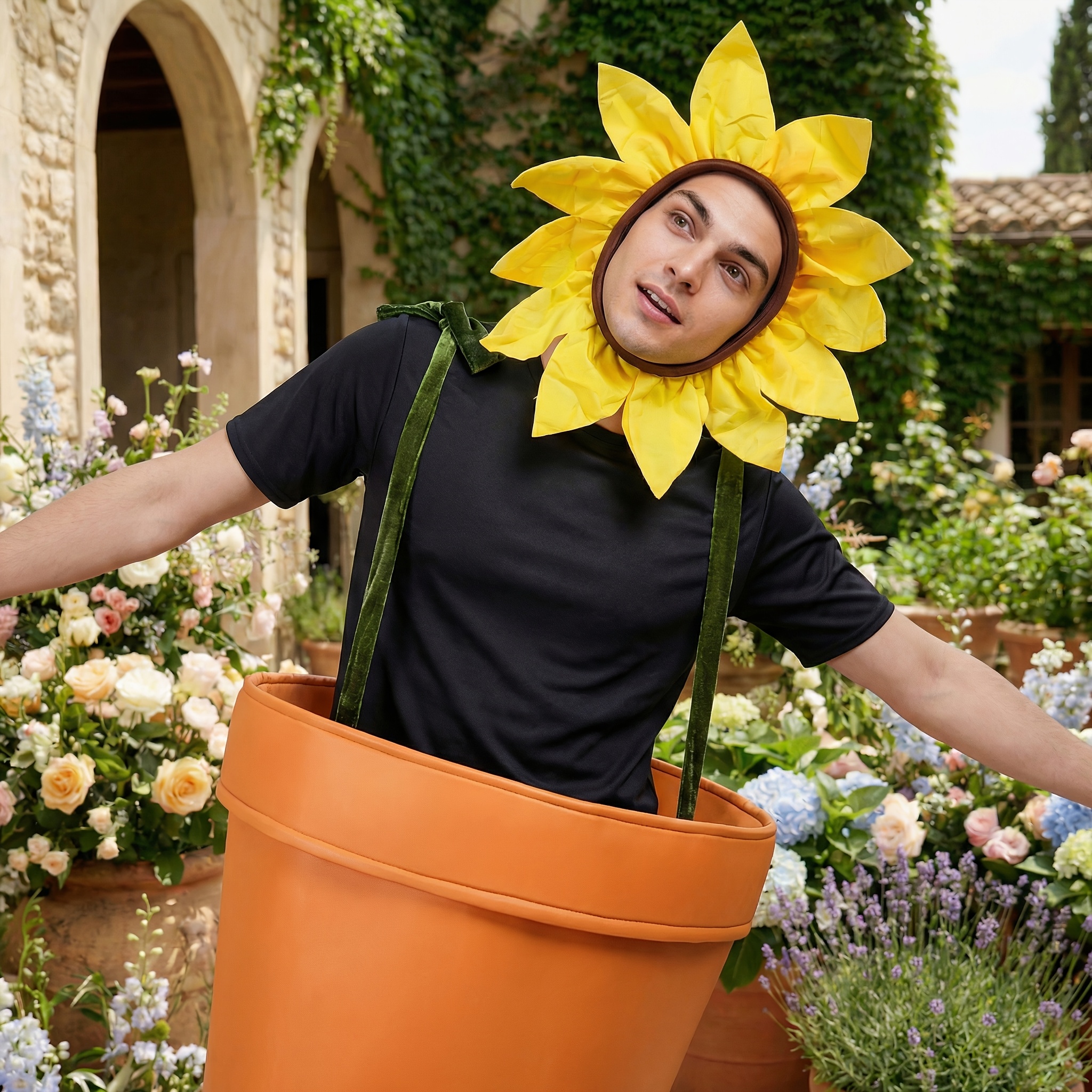 Plus Size Two-Piece Unisex Funny Sunflower Costume Potted Plant Flower Pot Halloween Christmas Carnival Reading Festival