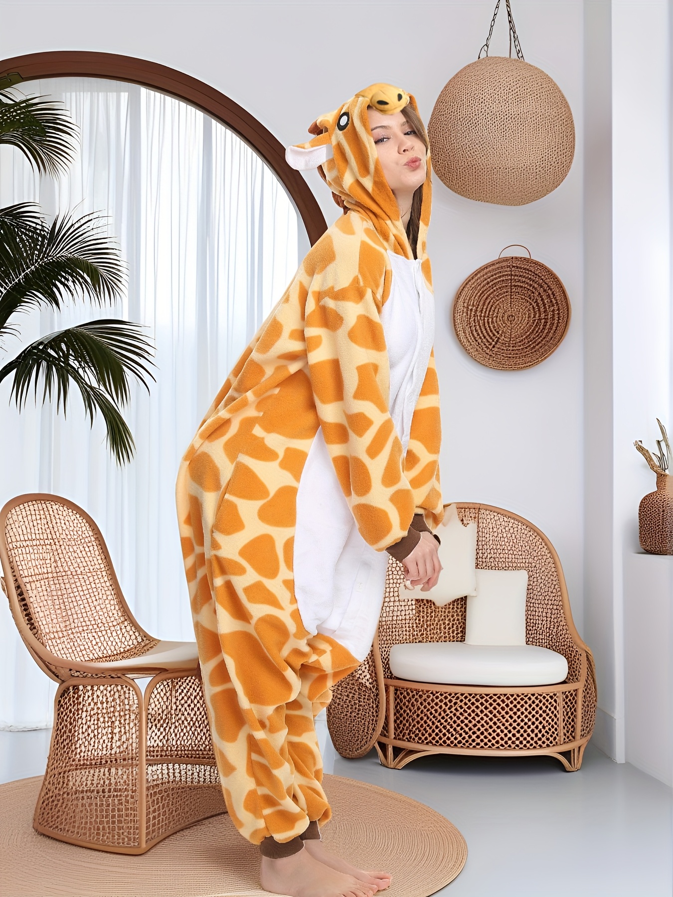 Women's Adult Cartoon Jumpsuit Giraffe, Animal 1pc Pajamas Women Sleepwear, Perfect for Halloween, Christmas and All Seasons Role Play Costumes, Soft and Comfortable Cartoon Dress-Up Bodysuit