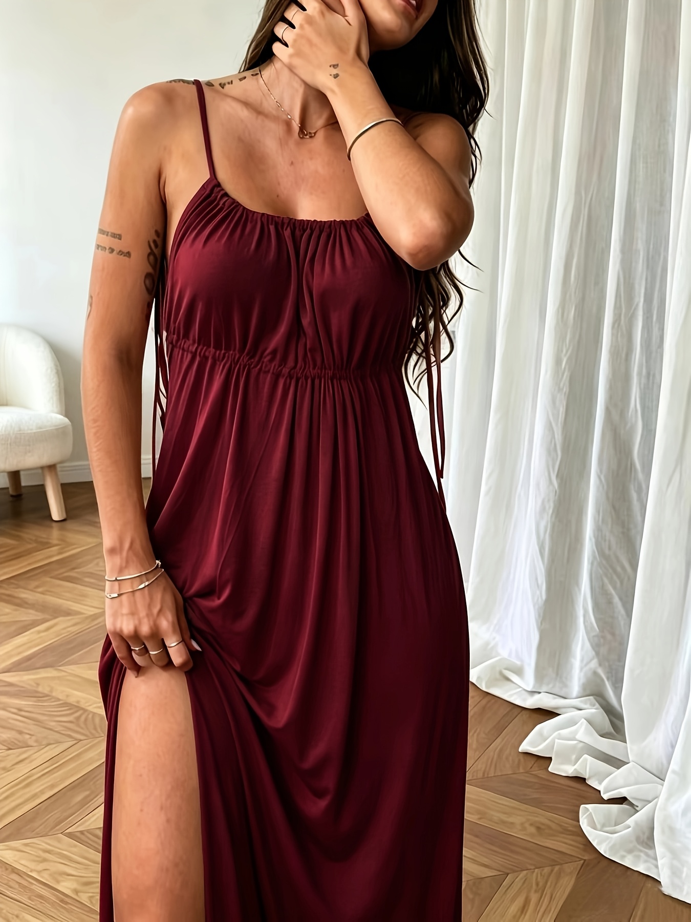 Backless Camisole Long Home Dress, Wearable as Outerwear or Vacation Loungewear, Long Loose Sleepwear, Two-Way Styling! A Relaxed Camisole Maxi Dress Suitable for Both Home and Vacation Wear