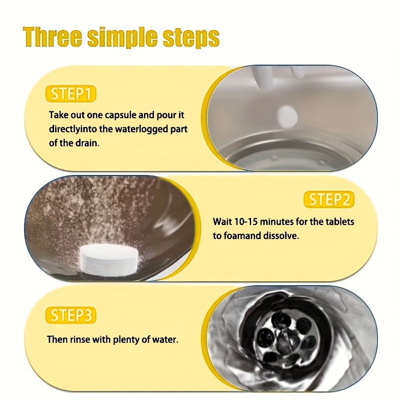Drainage Effervescent Tablets - Effectively Decompose Hair, Food Scraps, And More, Remove Odors Without Damaging Pipes, Suitable for Bathroom Sinks, Kitchen Drains, Shower Traps, Toilets
