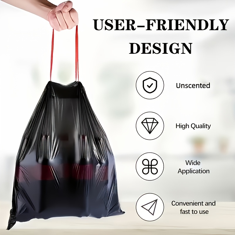 1Roll/200pcs Thickened Leak-Proof Drawstring Black Trash Bags, Suitable for Home, Office, Kitchen, Bathroom, Outdoor, Commercial Use - Compatible with Trash Cans And Bins, Kitchen Waste Disposal, Safe Drawstring Closure