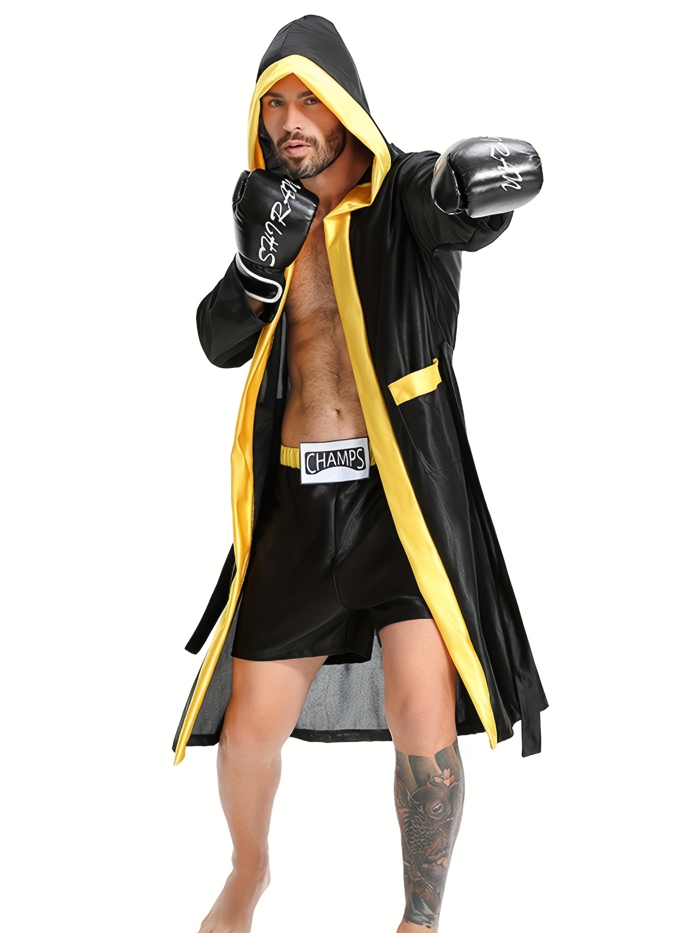 Halloween Adult Men And Women Couple Cosplay Boxing Game Suit, Battle Robe Sports Set, Boxer Warrior Costume Hooded Cloak, Free Fighting Combat Sanda Competition Appearance Battle Robe