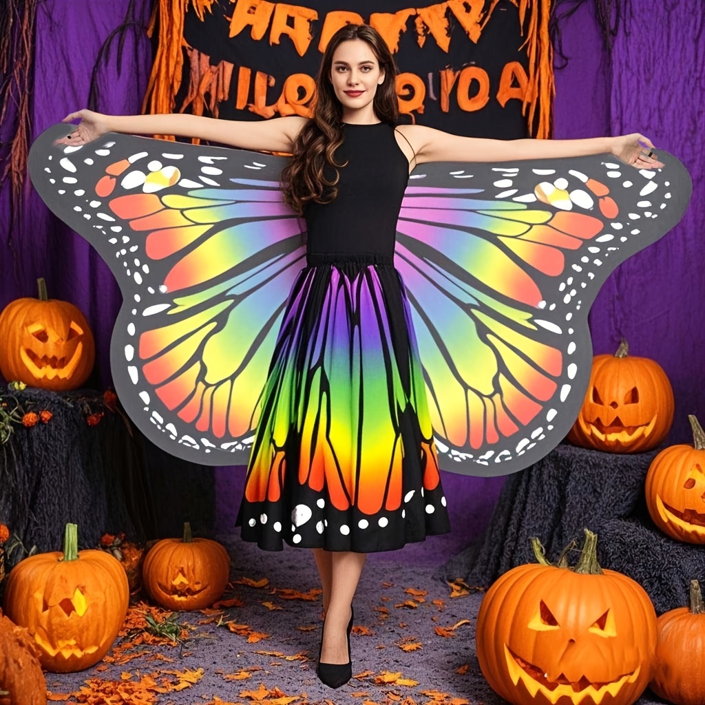 Women'S 4pcs Butterfly Costume Set with Cape, Skirt, Lace Mask And Antenna Headband - Lightweight Halloween Outfit for Christmas Parties, Carnival Parades, Cosplay Events And Masquerade Balls - Perfect Gift for Her - Image 2