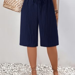 Directional Style Beach Vacation Style Summer Women'S Straight Pants Shorts Women'S Pure Color Tie-Up Casual Summer Women'S Shorts